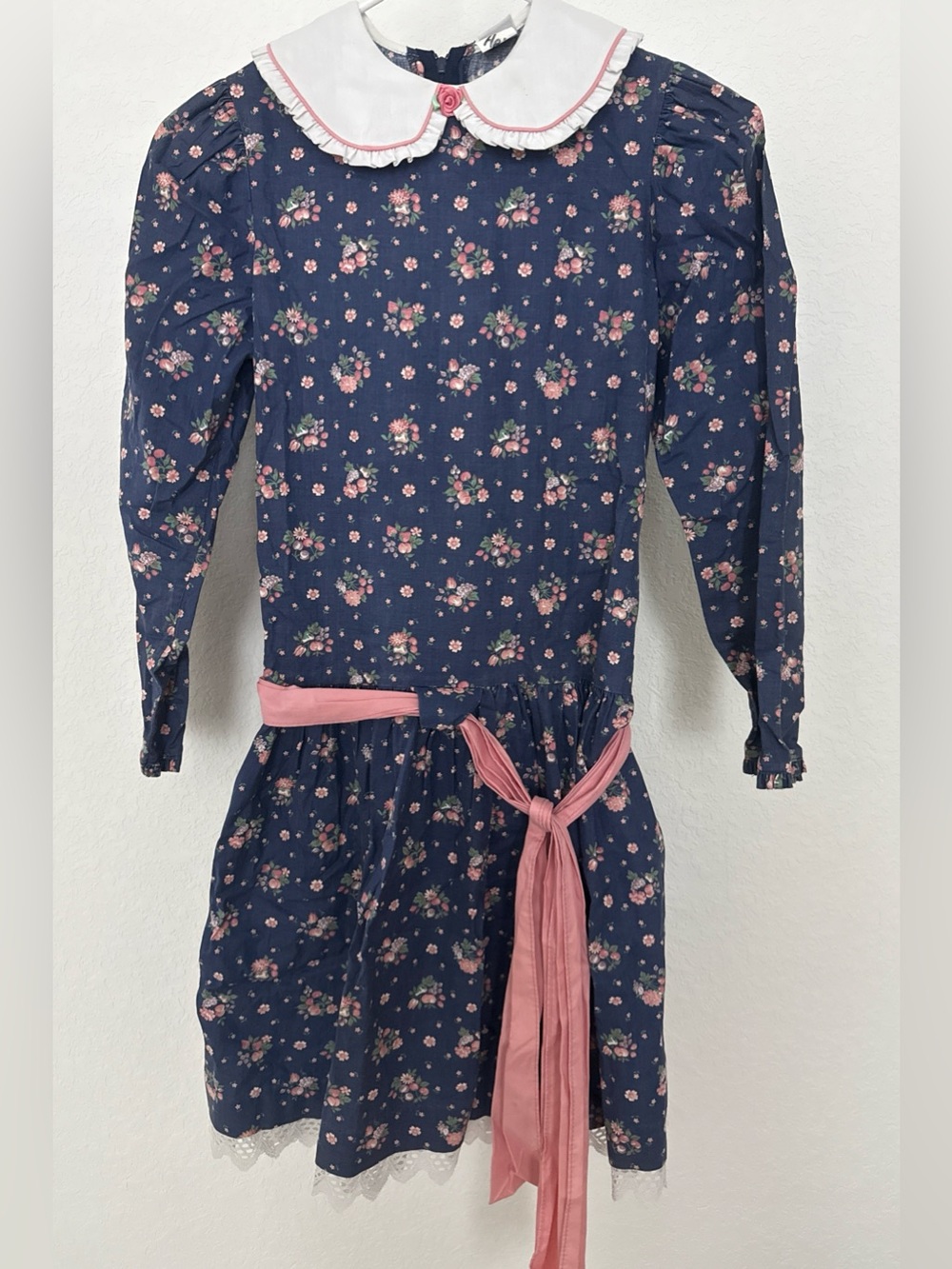 Vintage Bryan’s ' Navy Floral Dress with Pink Sash